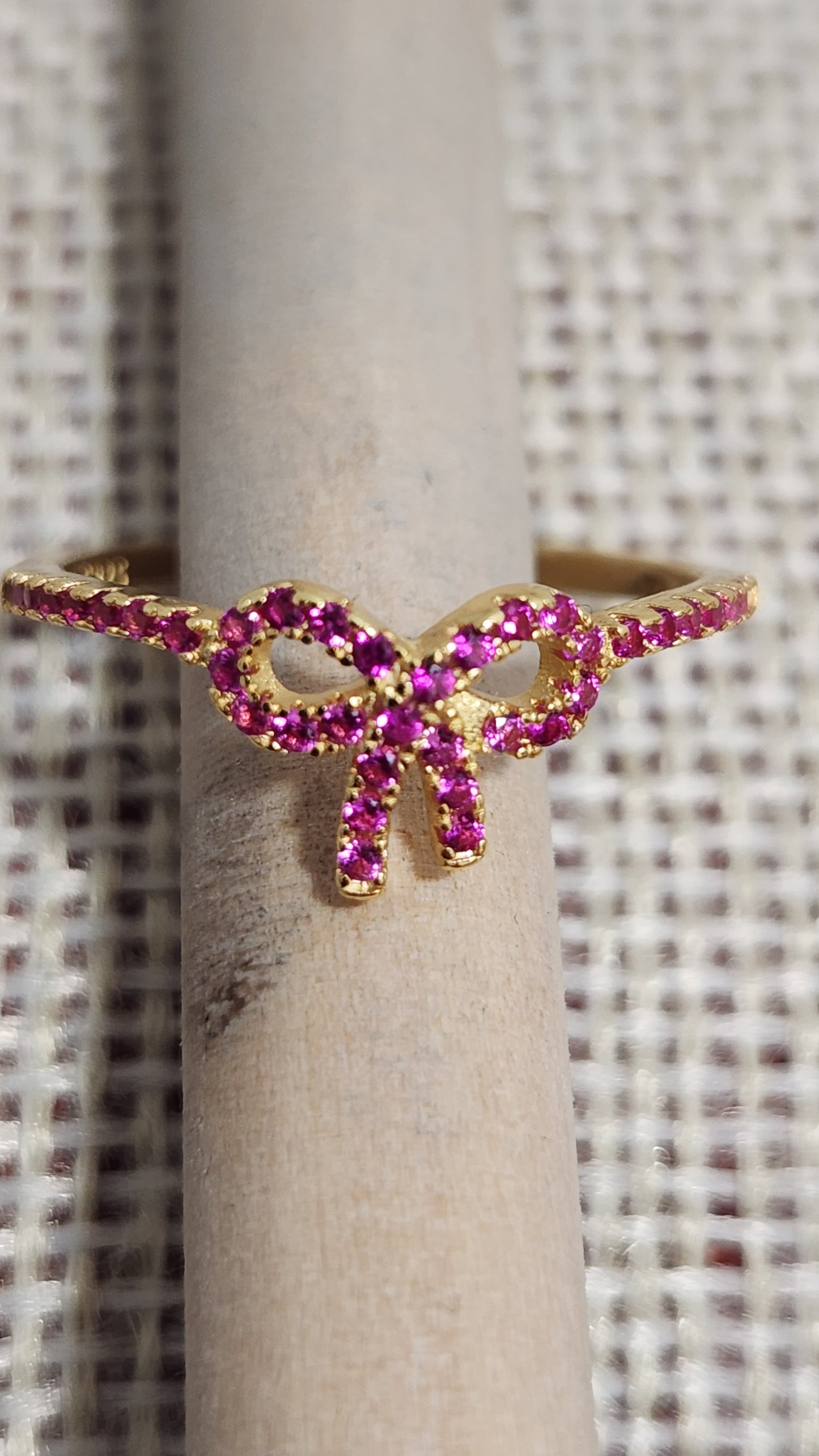 Pink Bow Silver Ring