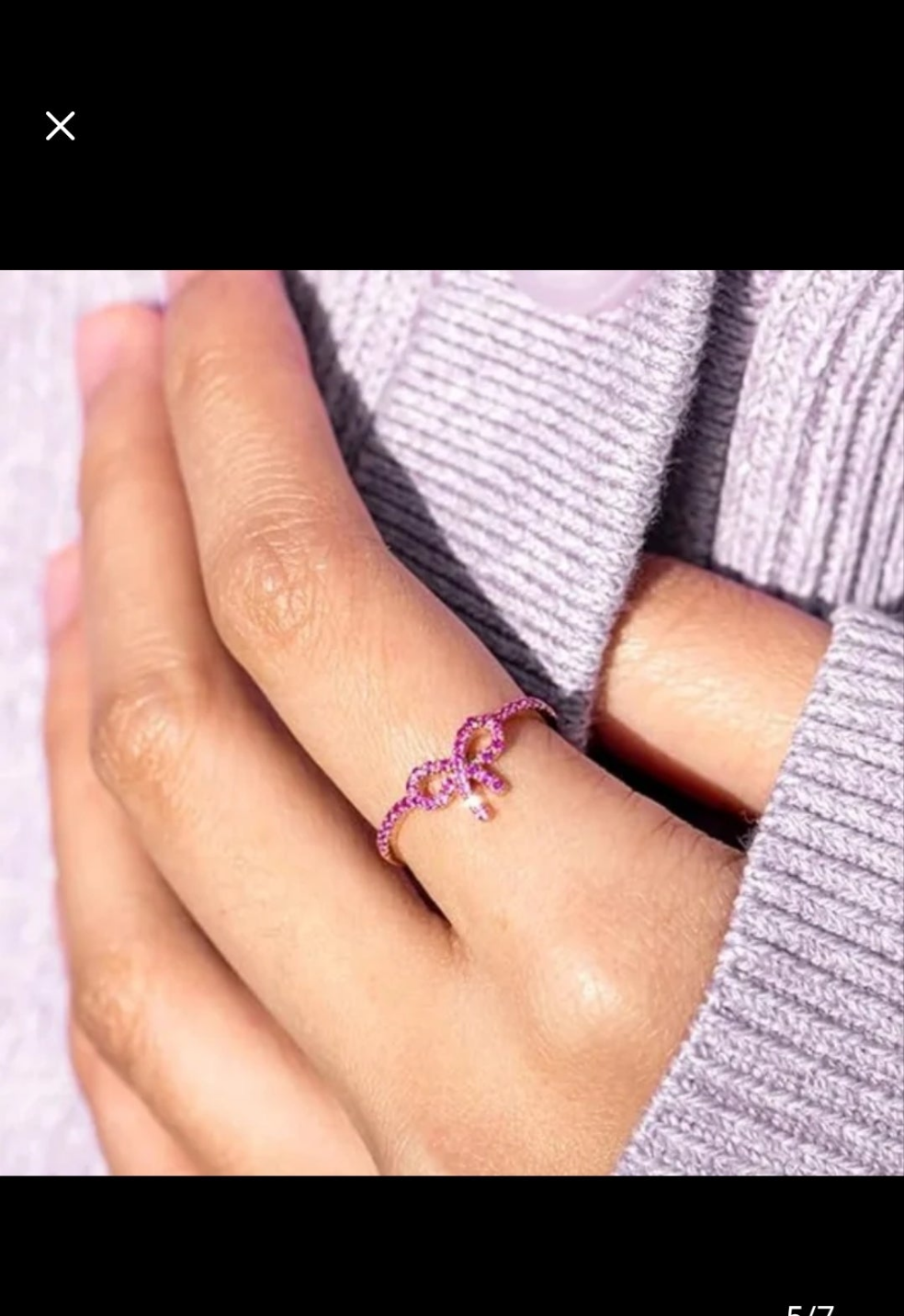 Pink Bow Silver Ring