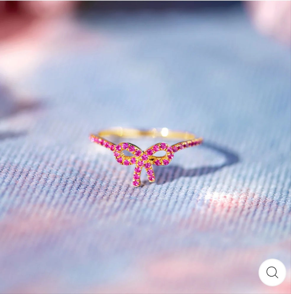 Pink Bow Silver Ring