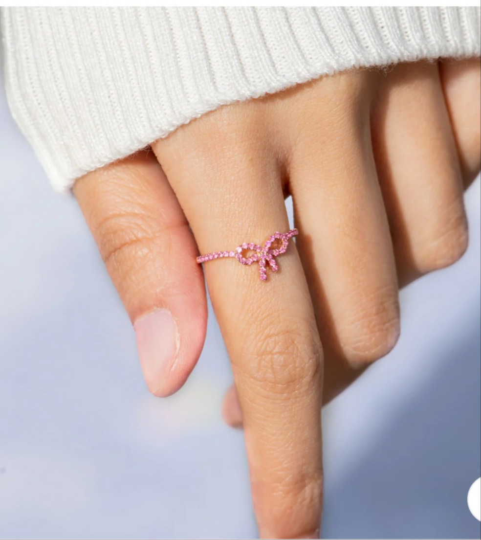 Pink Bow Silver Ring