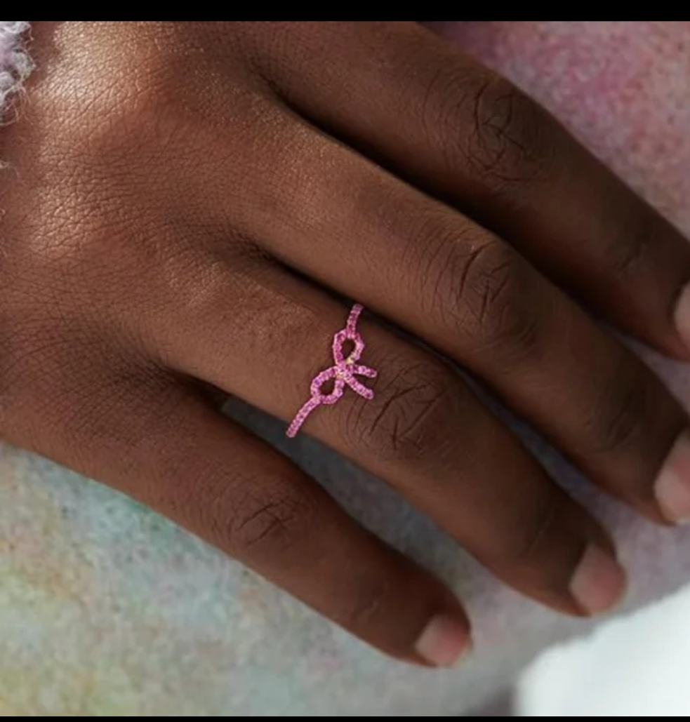 Pink Bow Silver Ring