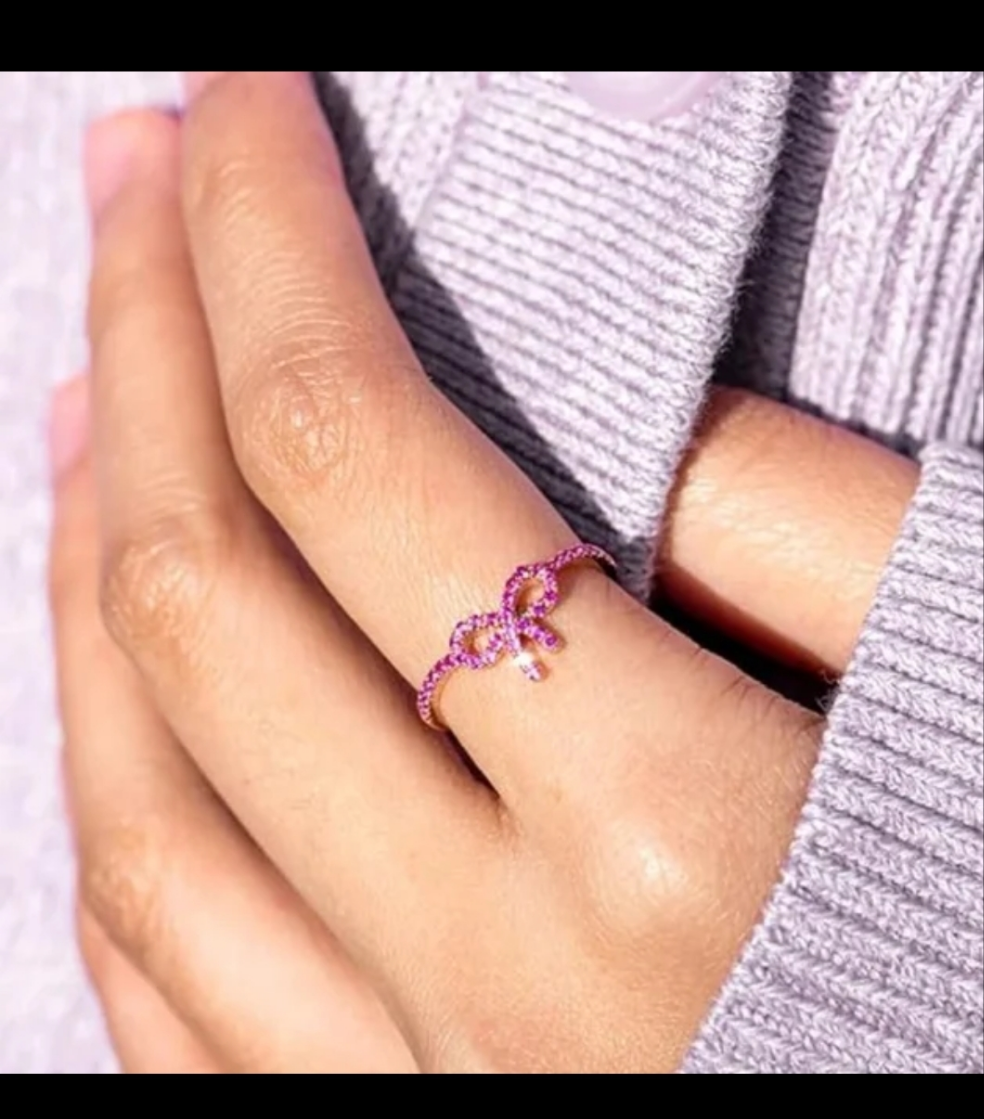 Pink Bow Silver Ring