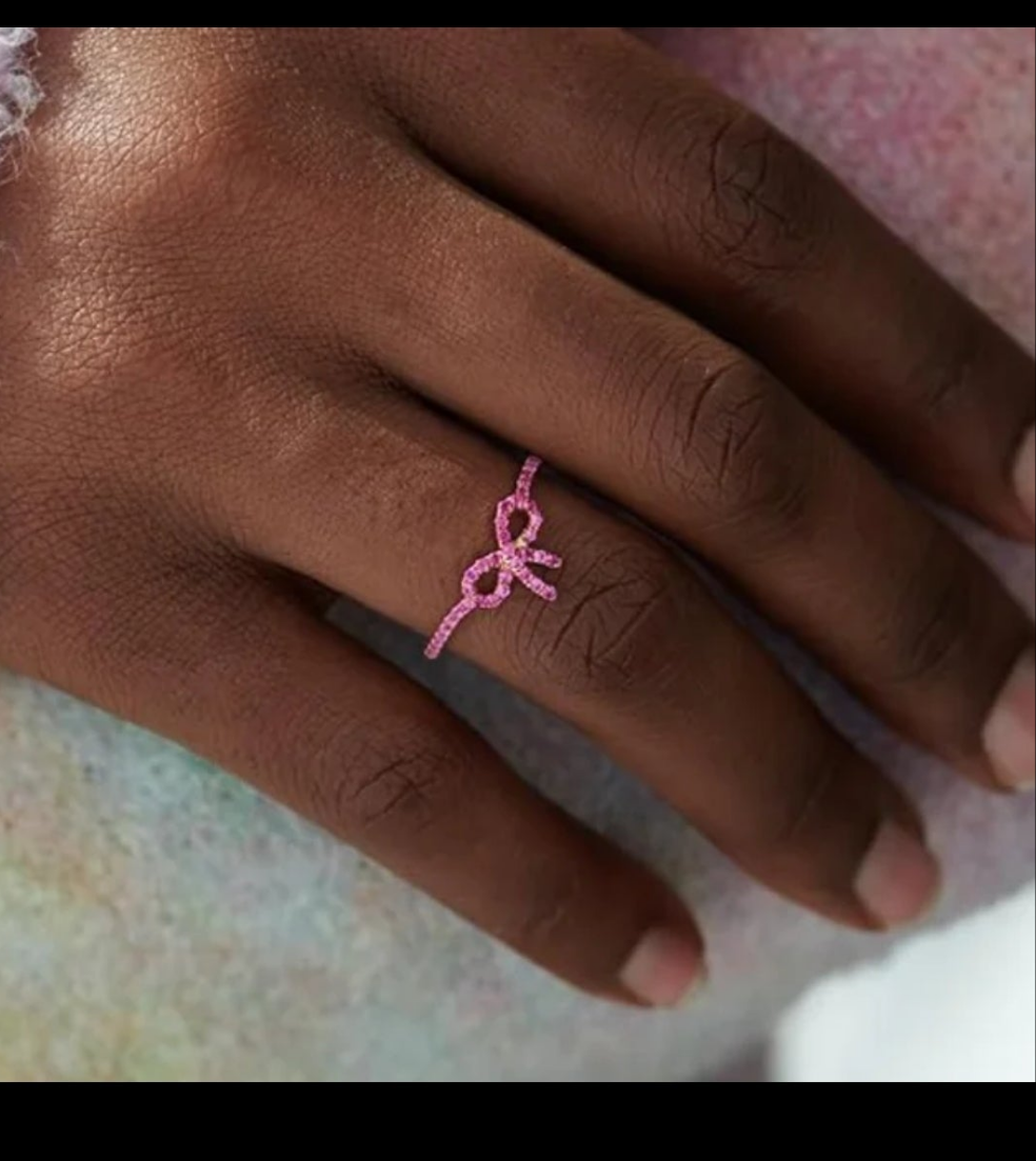 Pink Bow Silver Ring