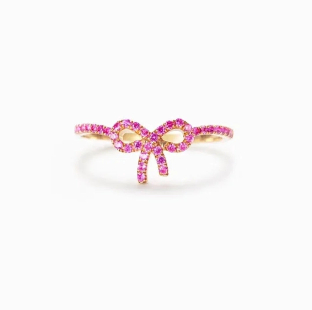 Pink Bow Silver Ring