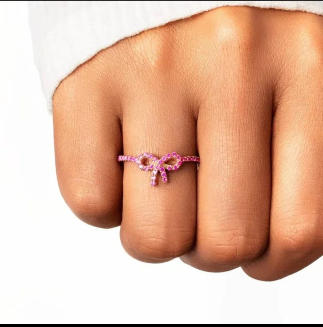 Pink Bow Silver Ring