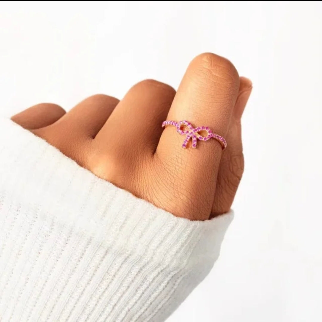 Pink Bow Silver Ring